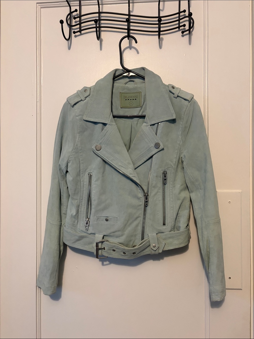 Suede Moto Jacket Blank NYC SIZE Small Pale Green Cropped Biker Whimsy Cottage